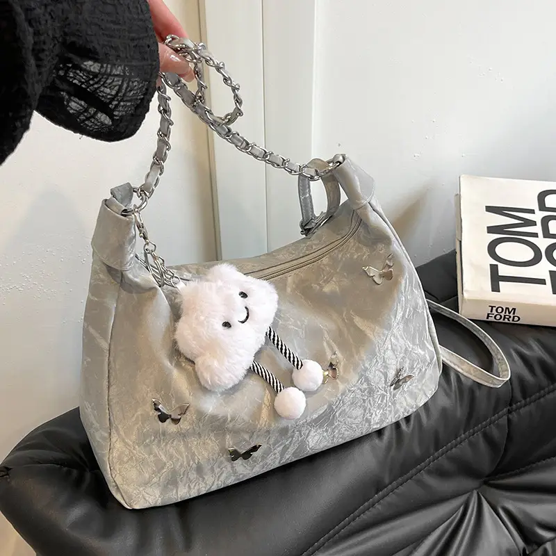 Women's White Butterfly Crossbody Bag with Chain Strap - Image 3