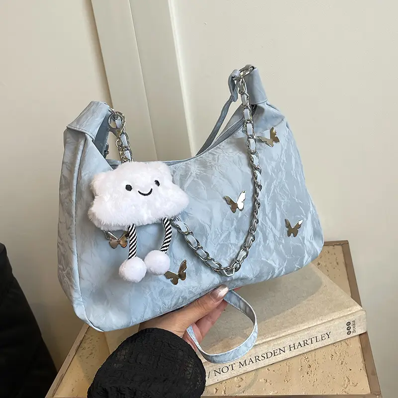 Women's White Butterfly Crossbody Bag with Chain Strap - Image 5