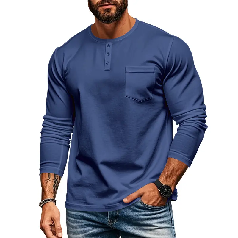 Men's Blue Slim Fit Long Sleeve T-Shirt - Image 11