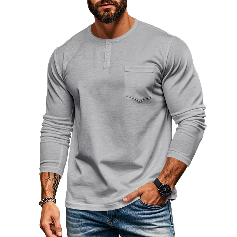 Men's Blue Slim Fit Long Sleeve T-Shirt - Image 12