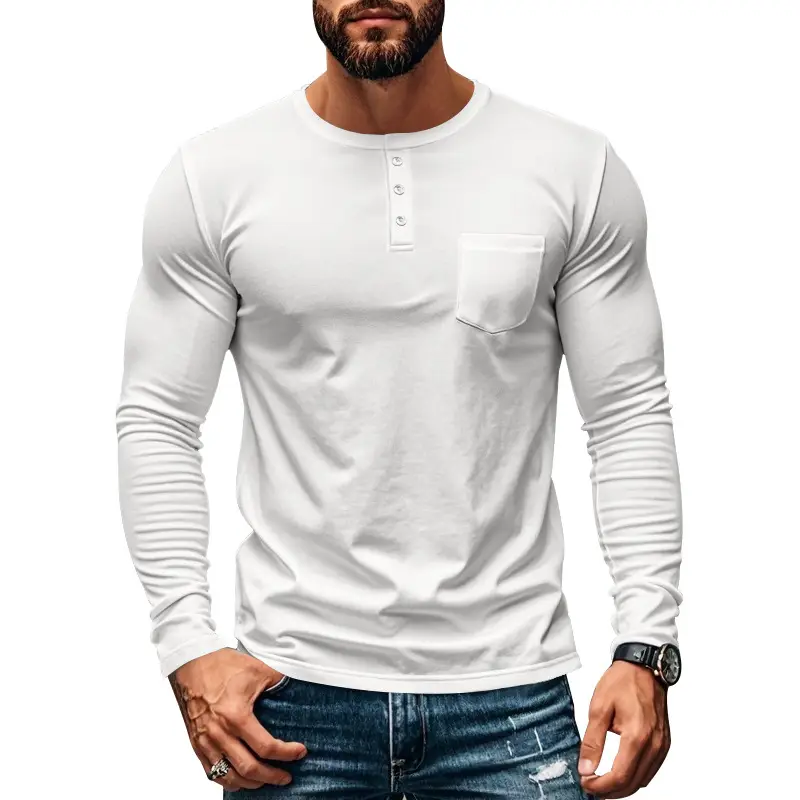 Men's Blue Slim Fit Long Sleeve T-Shirt — feature 10