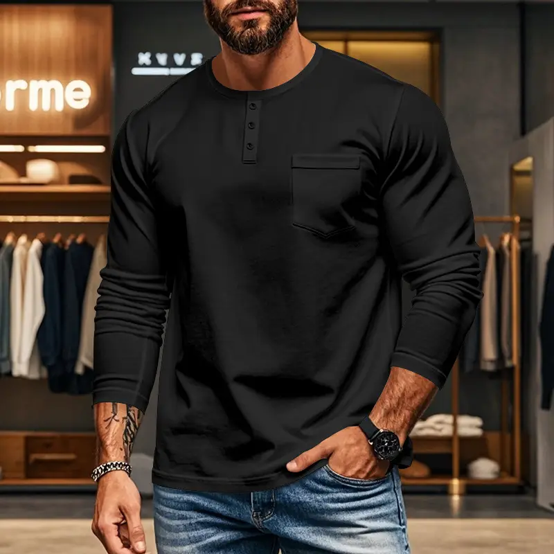 Men's Blue Slim Fit Long Sleeve T-Shirt — feature 16