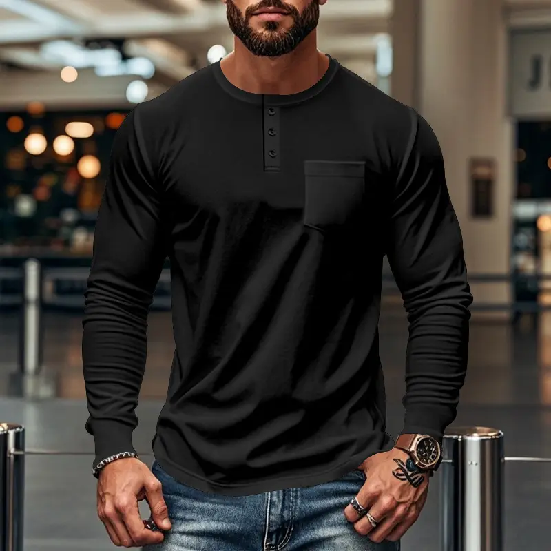 Men's Blue Slim Fit Long Sleeve T-Shirt — feature 17