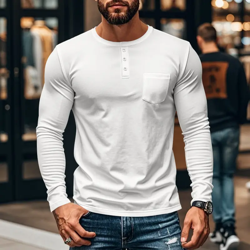 Men's Blue Slim Fit Long Sleeve T-Shirt — feature 3