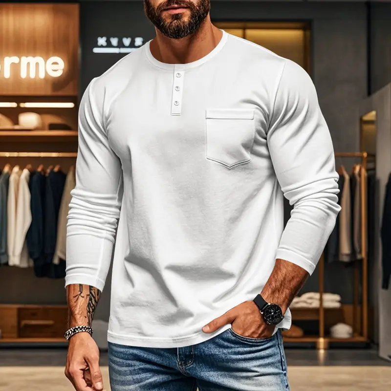 Men's Blue Slim Fit Long Sleeve T-Shirt — feature 4