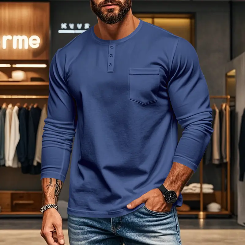 Men's Blue Slim Fit Long Sleeve T-Shirt — feature 40