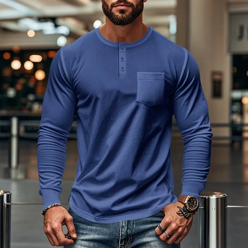 Men's Blue Slim Fit Long Sleeve T-Shirt — feature 41