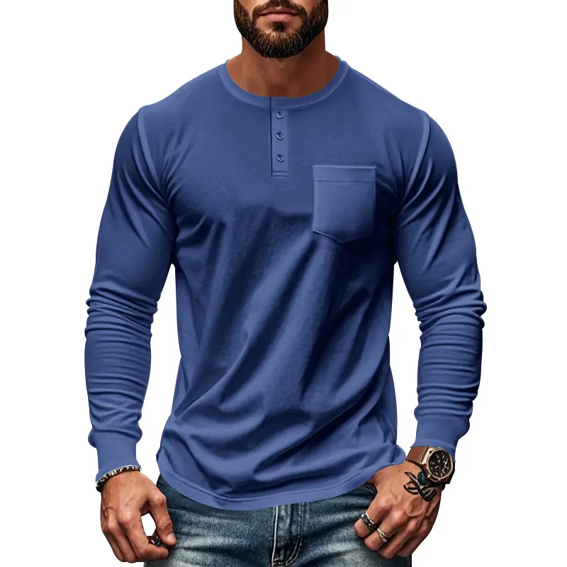 Men's Blue Slim Fit Long Sleeve T-Shirt — feature 45