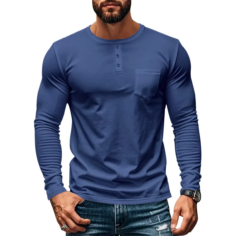 Men's Blue Slim Fit Long Sleeve T-Shirt — feature 46