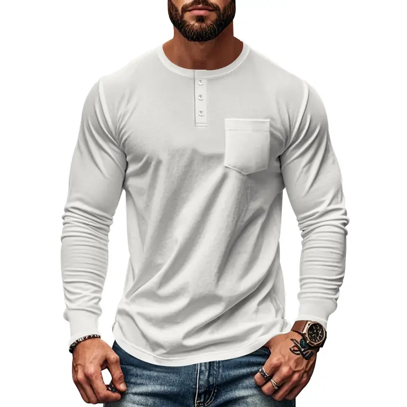 Men's Blue Slim Fit Long Sleeve T-Shirt — feature 9