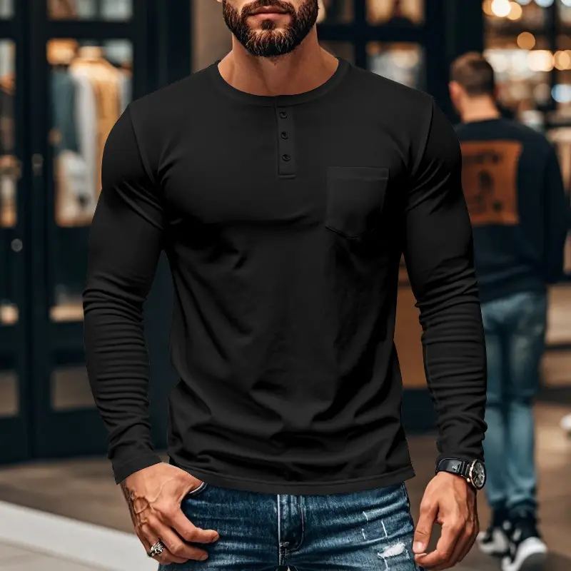 Men's Blue Slim Fit Long Sleeve T-Shirt - Image 2