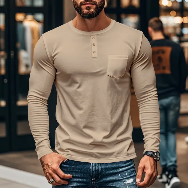 Men's Blue Slim Fit Long Sleeve T-Shirt - Image 3