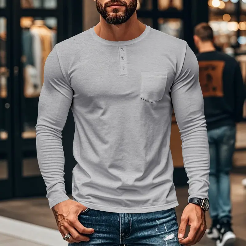 Men's Blue Slim Fit Long Sleeve T-Shirt - Image 5