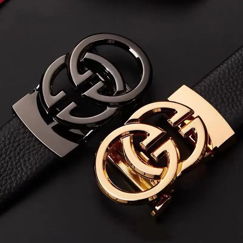 Men's Black Leather Belt with Silver Automatic Buckle — feature 2