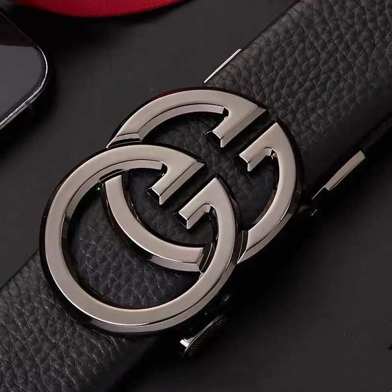 Men's Black Leather Belt with Silver Automatic Buckle — feature 3