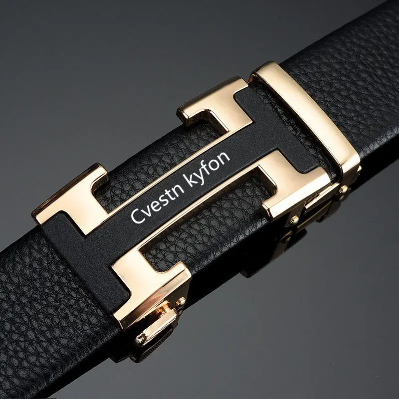 Men's Black Leather Belt with Silver Automatic Buckle — feature 4