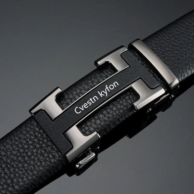 Men's Black Leather Belt with Silver Automatic Buckle — feature 6