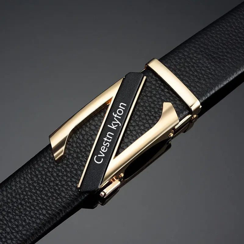 Men's Black Leather Belt with Silver Automatic Buckle — feature 7