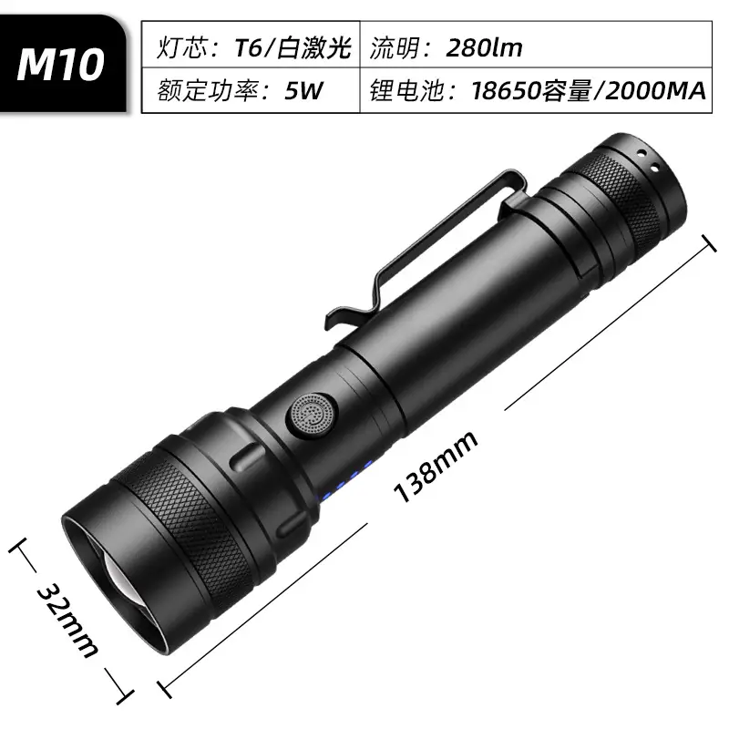 Cross-border Zoom Charging Outdoor Flashlight 15W White Laser - Image 2