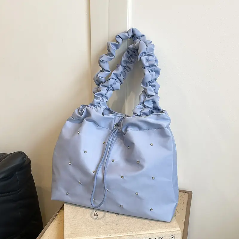2024 Waterproof Drawstring Shoulder Bag Light Blue Nylon - Image 6