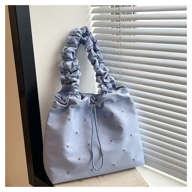 2024 Waterproof Drawstring Shoulder Bag Light Blue Nylon - Image 3