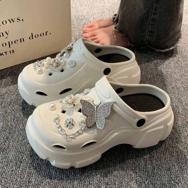 Eva Croc Shoes Women's Summer Thick Sole Increased Outerwear Pearl Rhinestone Casual Beach Shoes Platform Non-Slip Sandals Women - Image 34