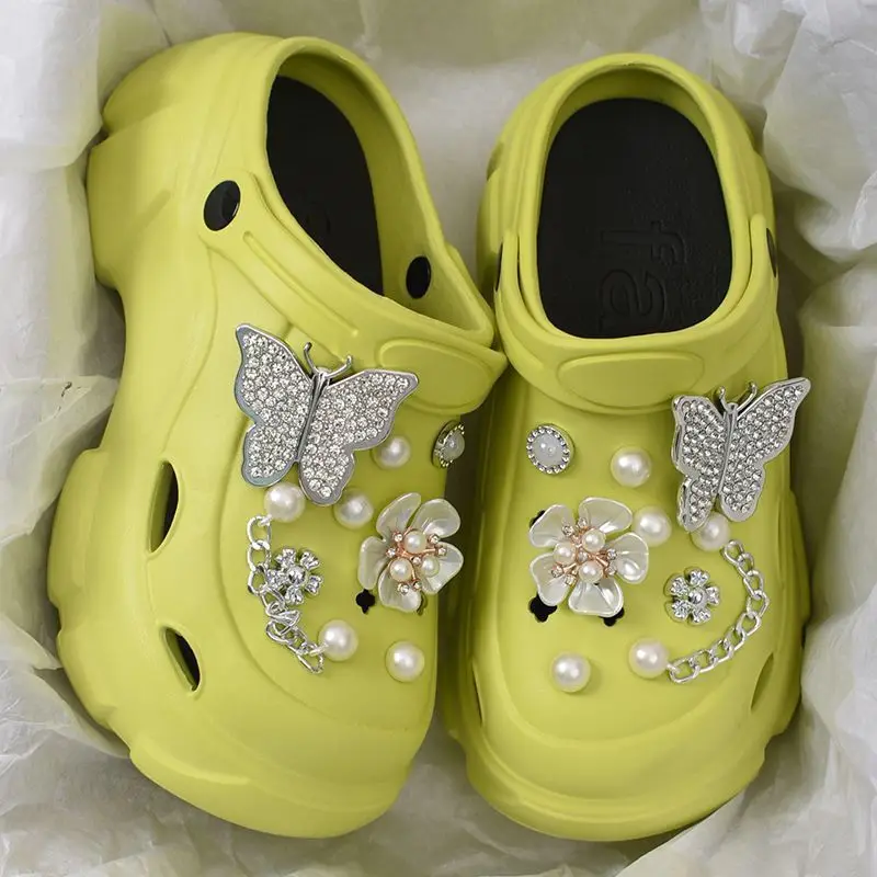 Eva Croc Shoes Women's Summer Thick Sole Increased Outerwear Pearl Rhinestone Casual Beach Shoes Platform Non-Slip Sandals Women - Image 35