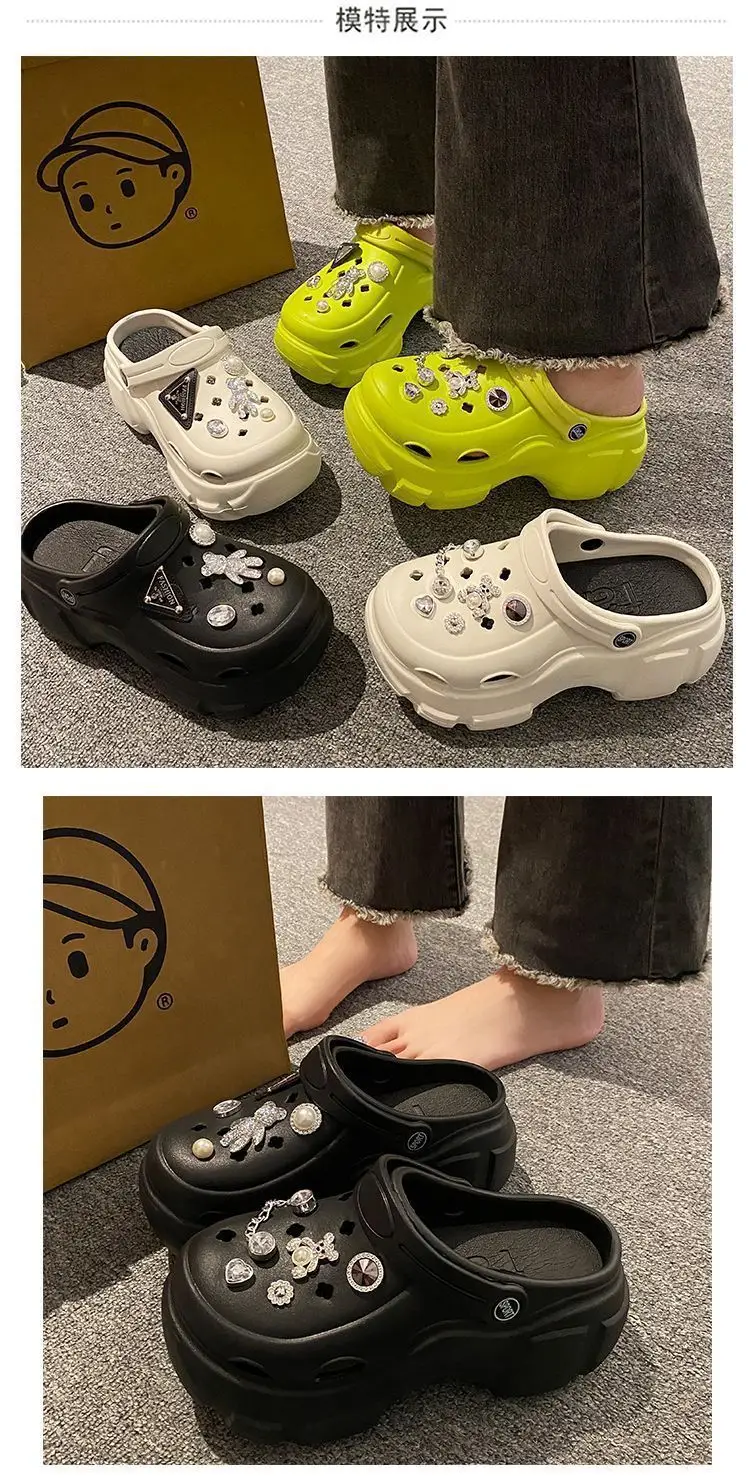 Eva Croc Shoes Women's Summer Thick Sole Increased Outerwear Pearl Rhinestone Casual Beach Shoes Platform Non-Slip Sandals Women — feature 14
