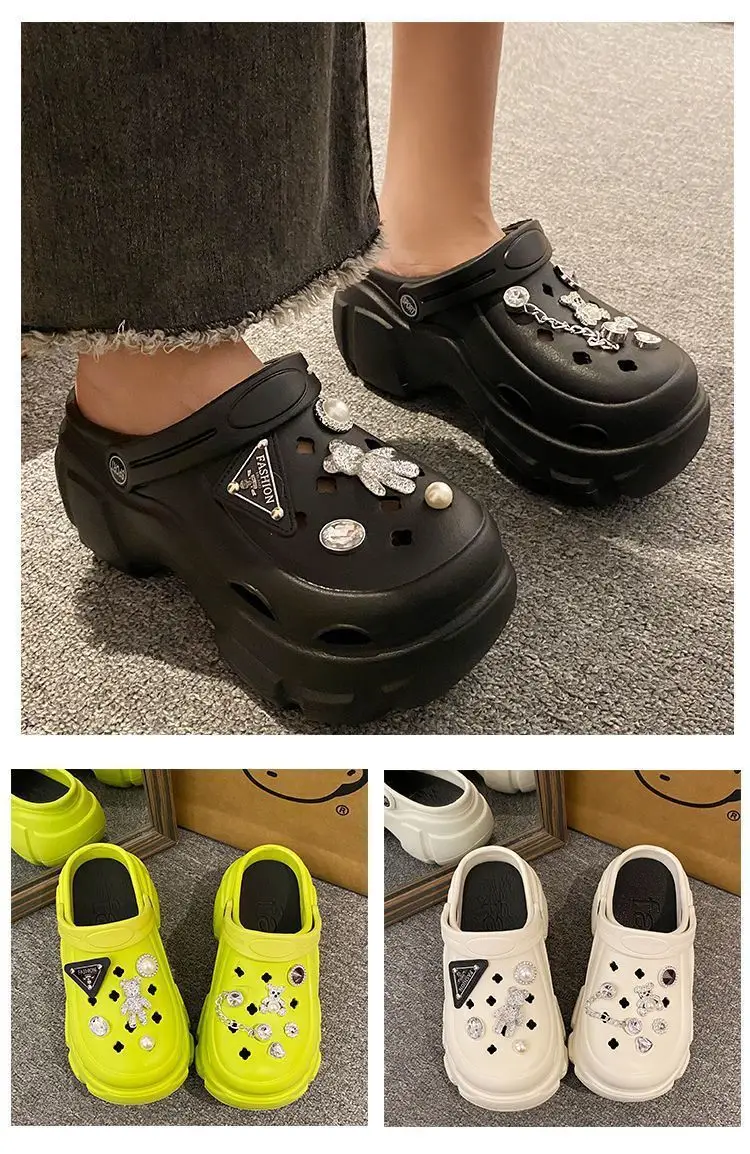 Eva Croc Shoes Women's Summer Thick Sole Increased Outerwear Pearl Rhinestone Casual Beach Shoes Platform Non-Slip Sandals Women — feature 16
