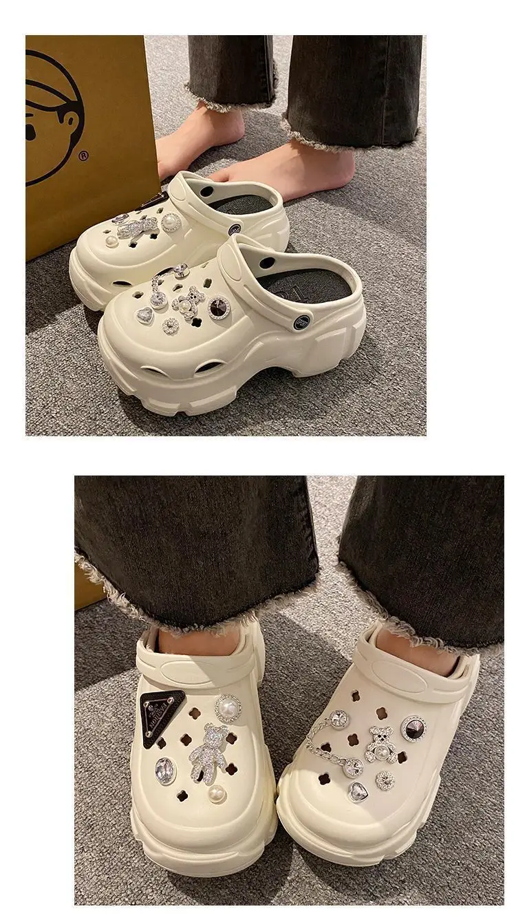Eva Croc Shoes Women's Summer Thick Sole Increased Outerwear Pearl Rhinestone Casual Beach Shoes Platform Non-Slip Sandals Women — feature 17