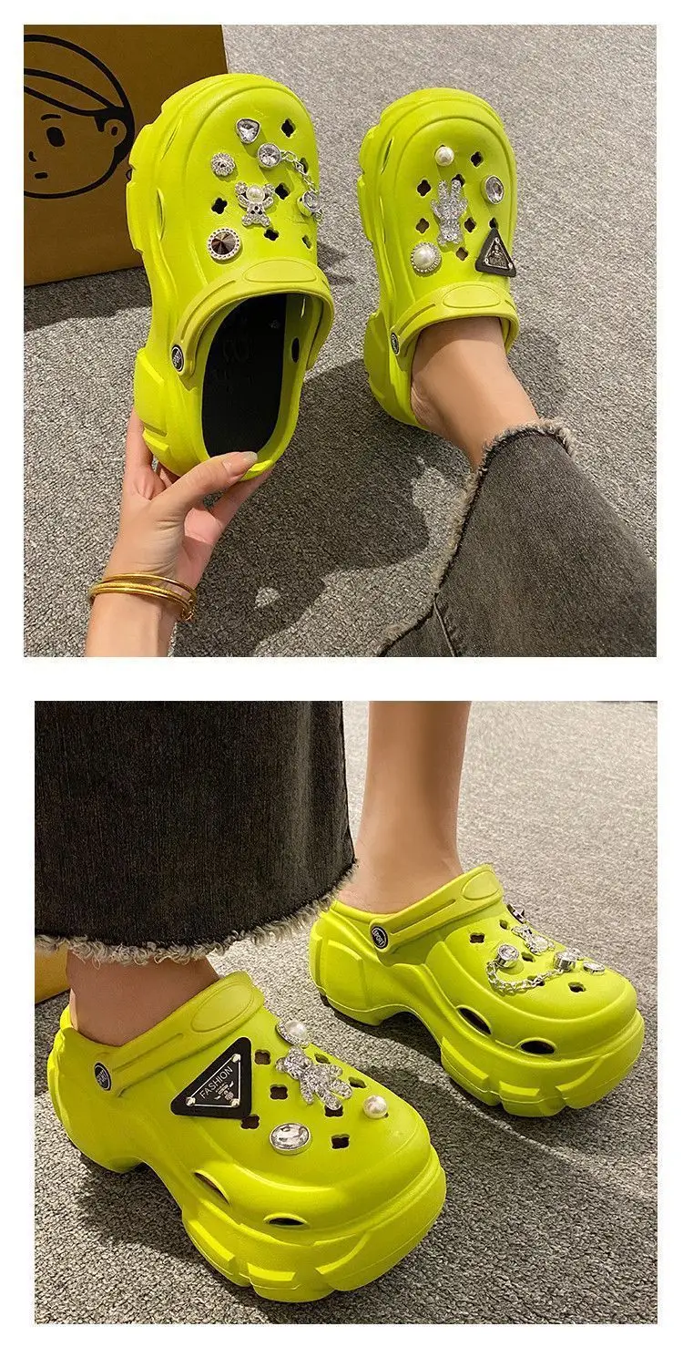 Eva Croc Shoes Women's Summer Thick Sole Increased Outerwear Pearl Rhinestone Casual Beach Shoes Platform Non-Slip Sandals Women — feature 20