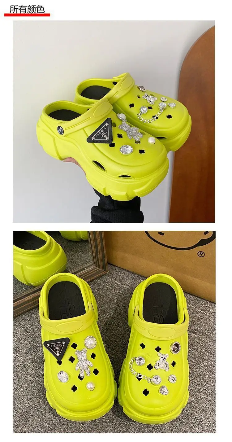Eva Croc Shoes Women's Summer Thick Sole Increased Outerwear Pearl Rhinestone Casual Beach Shoes Platform Non-Slip Sandals Women — feature 23