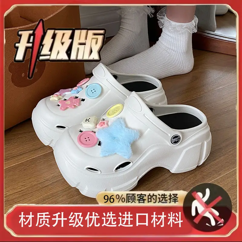 Eva Croc Shoes Women's Summer Thick Sole Increased Outerwear Pearl Rhinestone Casual Beach Shoes Platform Non-Slip Sandals Women - Image 24