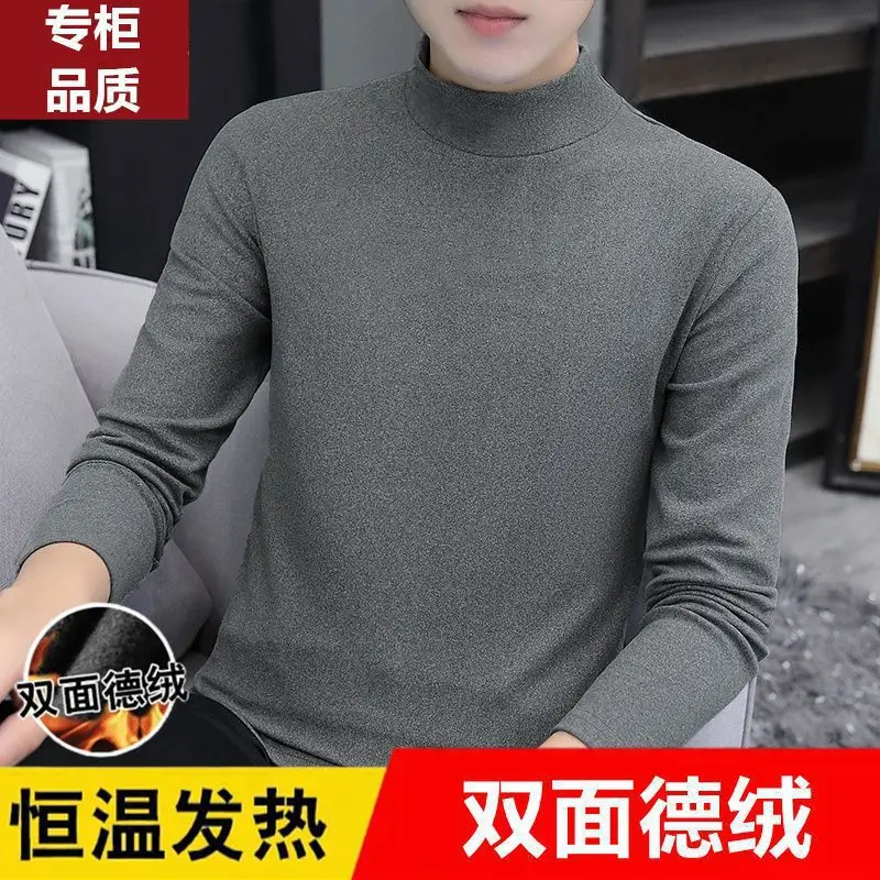 Men Double-Sided Velvet T-Shirt Fleece Lined Semi-High Collar - Image 13