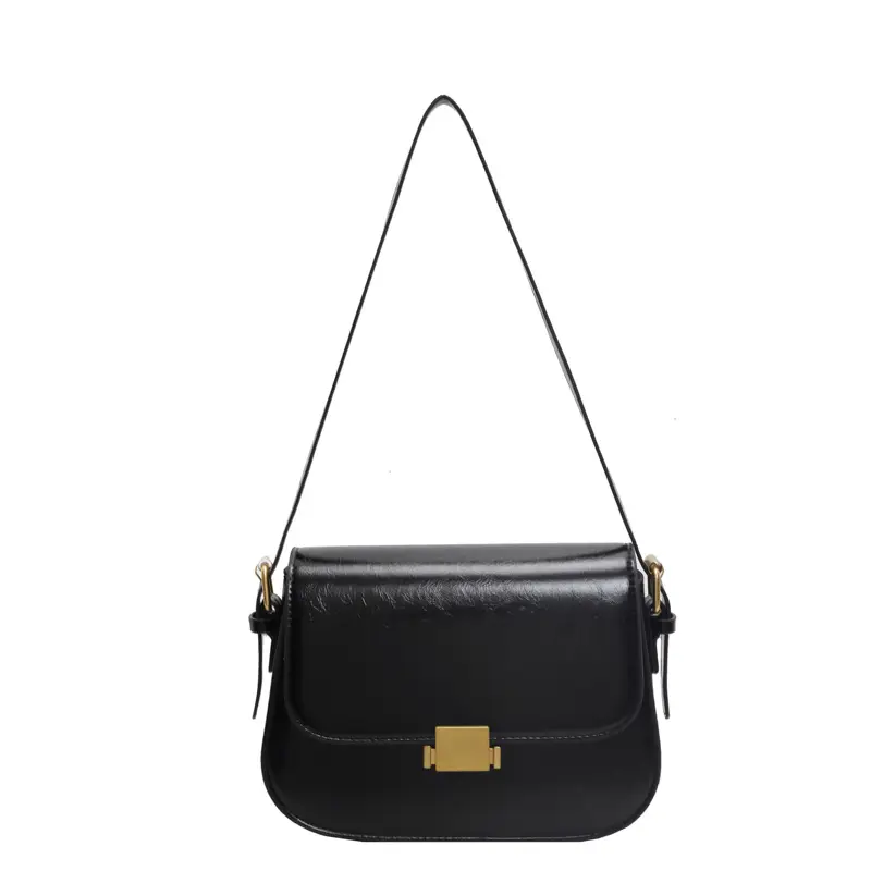Black Croc Texture Shoulder Bag for Women 2024