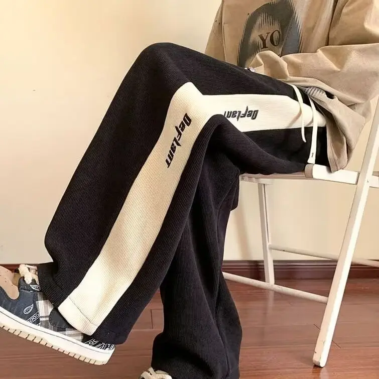 Men's American Heavy Straight Pants Black White Spring Autumn - Image 10