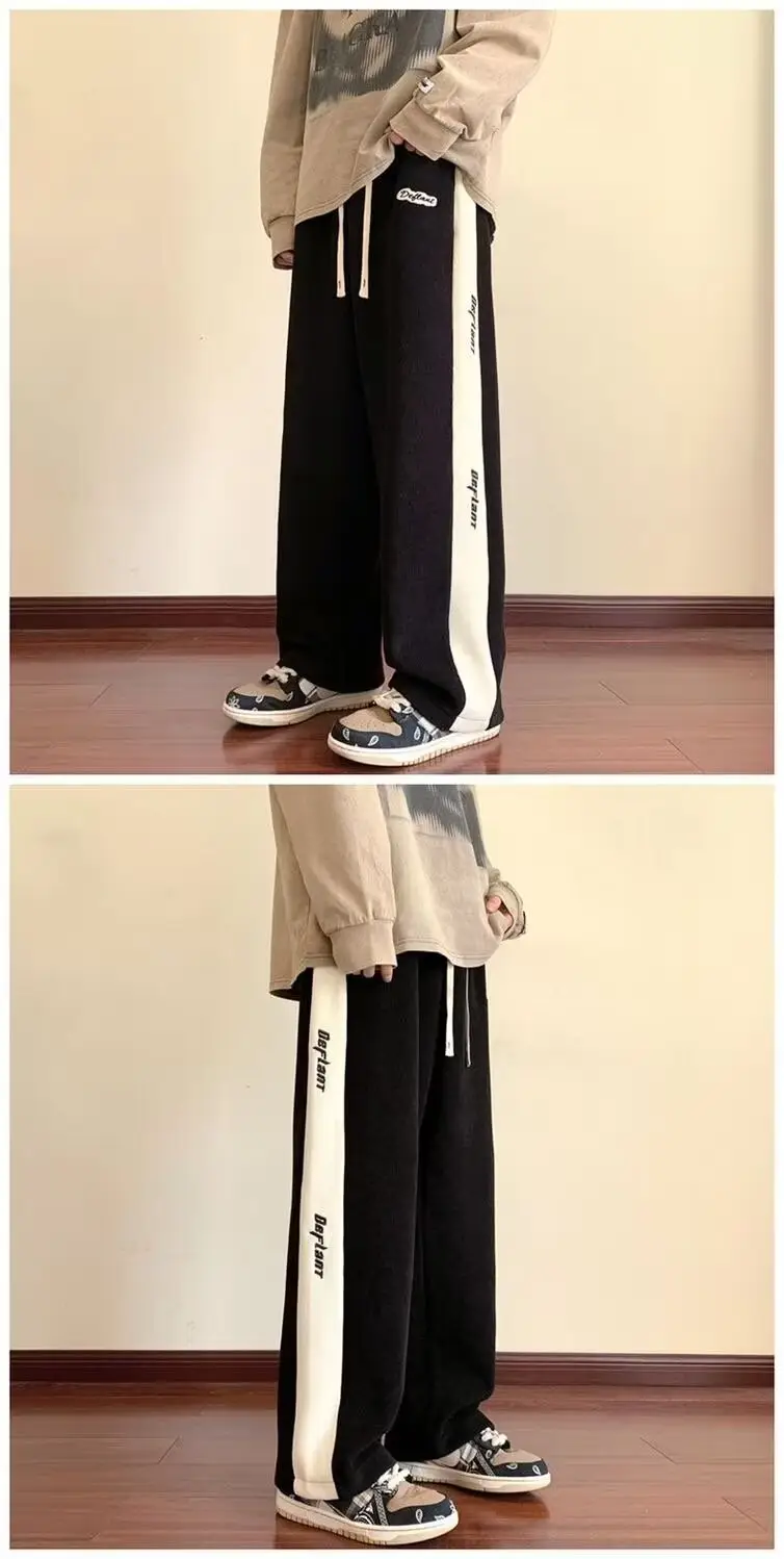 Men's American Heavy Straight Pants Black White Spring Autumn — feature 5