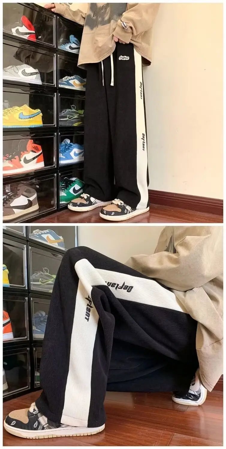 Men's American Heavy Straight Pants Black White Spring Autumn — feature 6