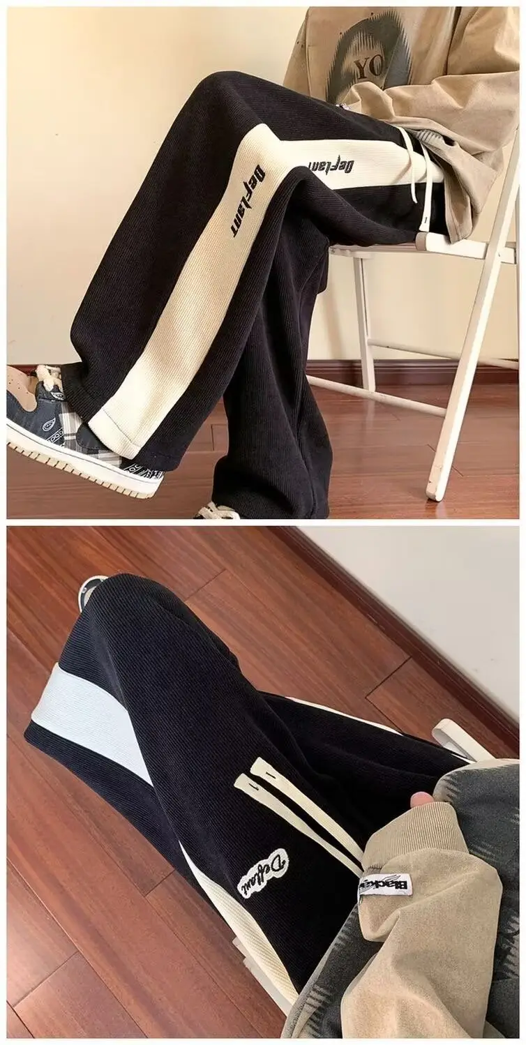 Men's American Heavy Straight Pants Black White Spring Autumn — feature 7
