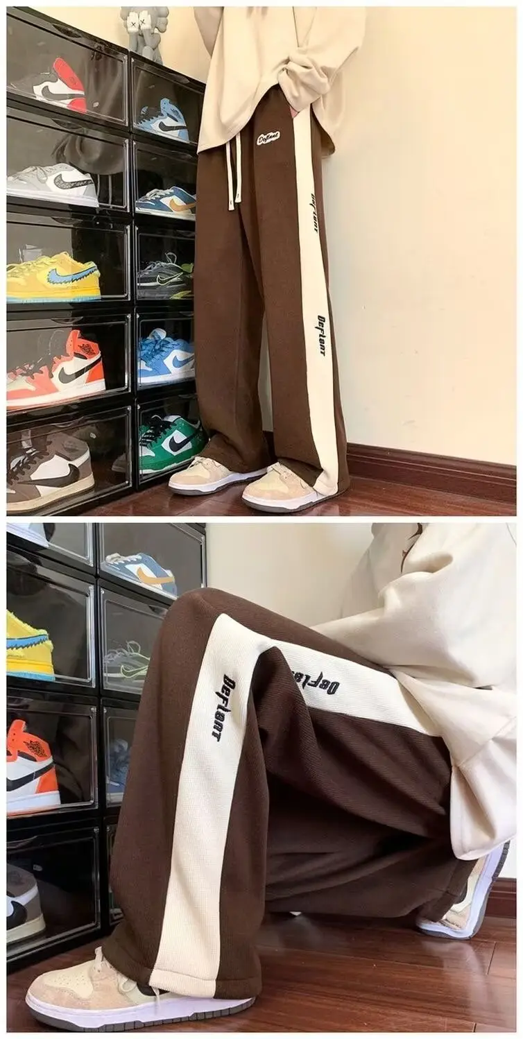 Men's American Heavy Straight Pants Black White Spring Autumn — feature 9