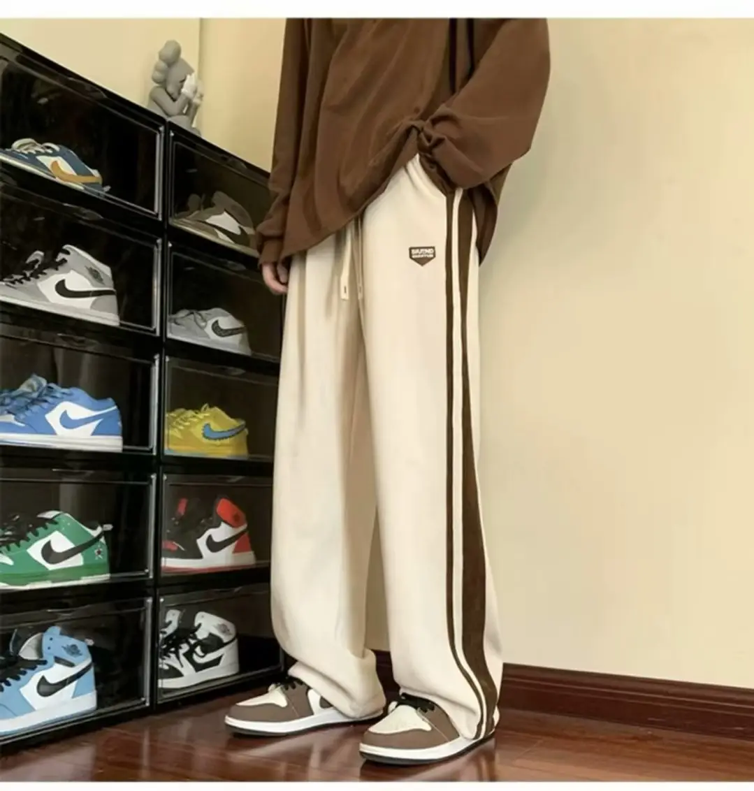 Men's American Heavy Straight Pants Black White Spring Autumn - Image 5