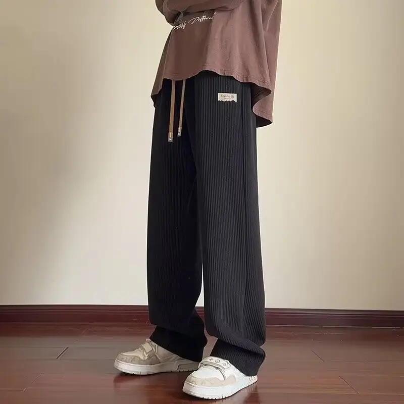 Men's American Heavy Straight Pants Black White Spring Autumn - Image 6