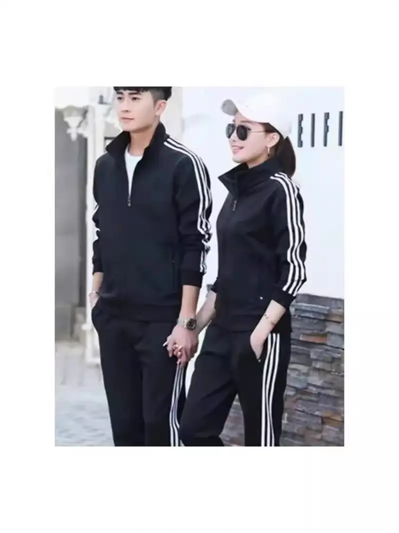 Men Black 3 Bar Track Suit with White Stripes - Image 6