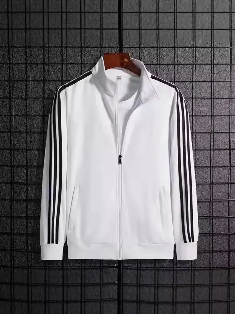 Men Black 3 Bar Track Suit with White Stripes - Image 7