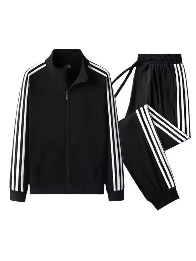 Men Black 3 Bar Track Suit with White Stripes - Image 8