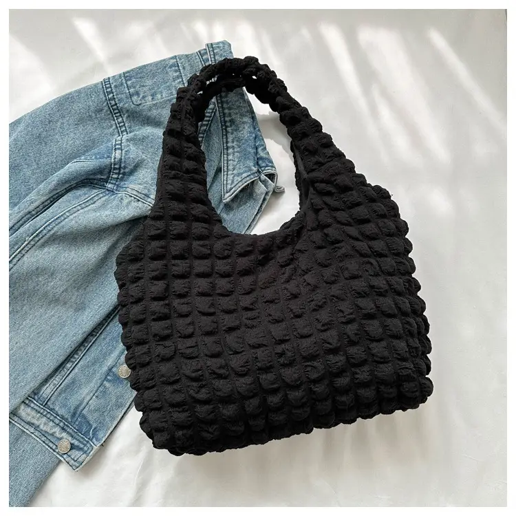Black Bubble Flower Cotton Shoulder Bag for Women — feature 18
