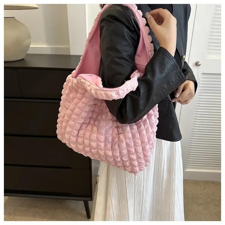 Black Bubble Flower Cotton Shoulder Bag for Women — feature 44