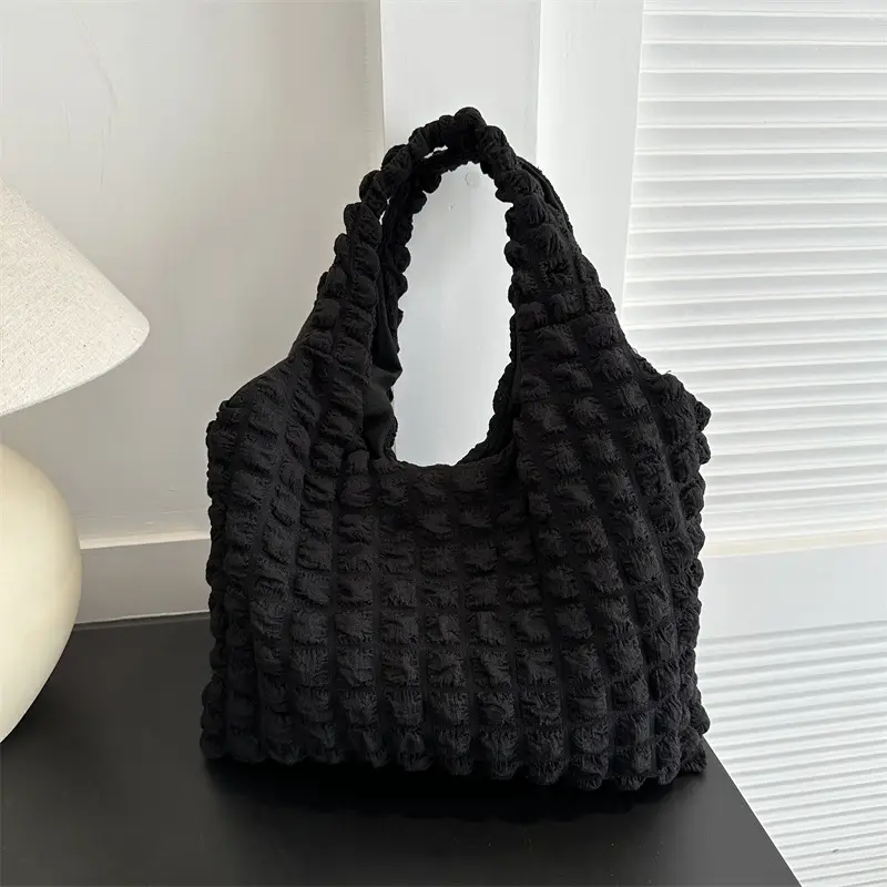 Black Bubble Flower Cotton Shoulder Bag for Women - Image 2