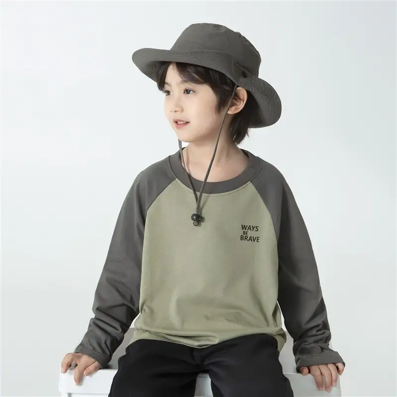 Kids Korean Style Long Sleeve T-Shirt White Black Raglan Sleeve
