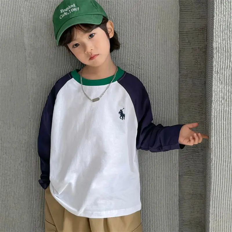 Kids Korean Style Long Sleeve T-Shirt White Black Raglan Sleeve